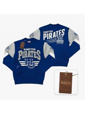 Hampton Pirates Mitchell & Ness Crewneck Sweatshirt XS Blue Collegiate Style